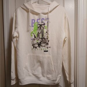 Tim BURTON NIGHTMARE BEFORE Christmas White Graphic Hoodie Sweatshirt Sz.L